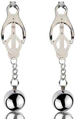 BDSMAGE Morsetto per capezzoli Set di 2 con sfera in acciaio ponderata, stimolatore per capezzoli regolabile Fetish BDSM Giocattolo sessuale Morsetti per capezzoli Giocattolo