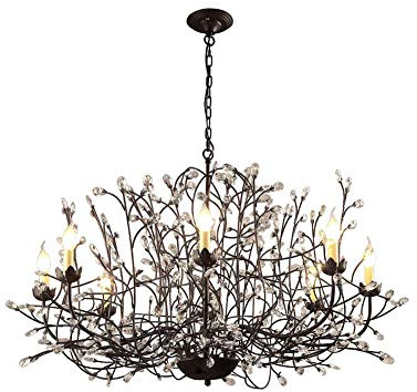 Rustikaler Kristall-Kronleuchter, Feuerwerk-Kronleuchter, Blumenstrauß-Anhängerbeleuchtung, 6 Lichter, Decken-Pendelleuchte für Wohnzimmer, Schlafzimmer, Schwarz, 8 Lichter