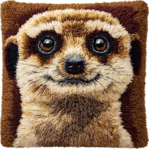 Kitquiver Knüpf-Set–Kissenbezug &Knüpfteppich Zum Selber Machen Erdmännchen 43X43Cm,Latch Hook Kit Für Erwachsene Und Kinder,Heimdeko