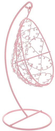 Healifty Miniature Pink Metal Swing Chair Ornament, Mini Swing Dollhouse Decoration for ’ Bedroom and Garden, Indoor and Outdoor Tiny Hanging Hammock