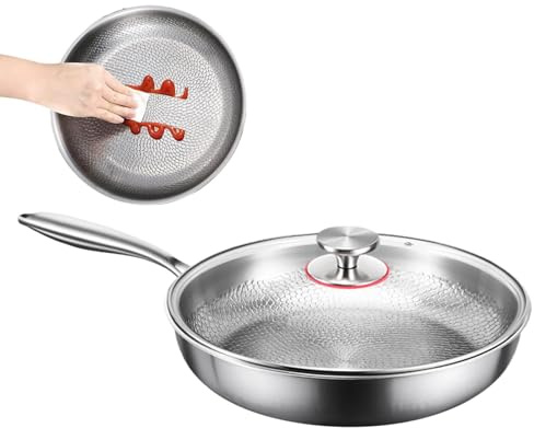 Titan stekpanna med non-stick-beläggning, äggpanna med lock, 100% titanpanna, non-stick kokkärl, Titan hamrad panna, reptålig