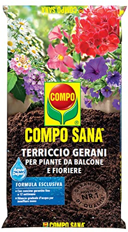 COMPO SANA Terriccio Gerani, Per Piante da Balcone e Fioriere, Sacco 80 L