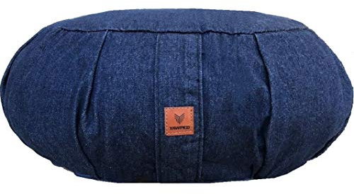 Yawped Yoga Meditation Cushion - Memory Foam Yoga Pillows for Comfort to Relieve Back Pressure with Denim Blue Zipper Cover, Large Crescent