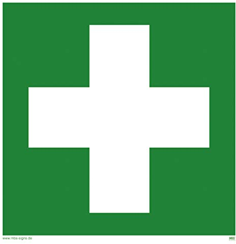 Sicherheitszeichen Rettungszeichen Erste Hilfe ISO 7010 Folie Aufkleber Schild selbstklebend 10x10cm Made in Germany by MBS-SIGNS