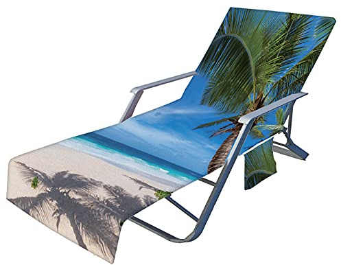 Fansu Schonbezug für Gartenliege, Ozean Druck Frottee Handtuch für Sonnenliege Mikrofaser Schnelltrocknend Strandhandtuch mit 2 Taschen, Strandtuchfür Schwimmbäder, Strände, Gartenhotels