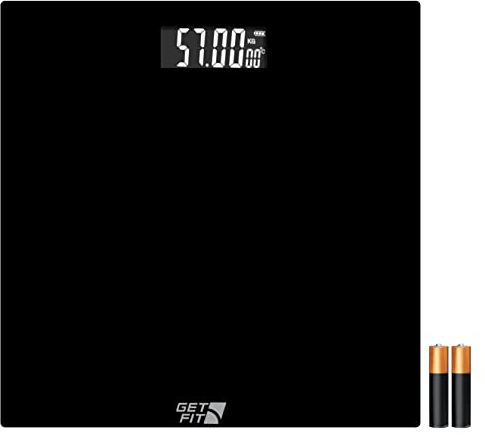 Get Fit Bathroom Scales - Monitor Weight Loss - Digital Weighing Scale with High Precision Strain Gauge Sensor, LCD Display & Automatic On/Off - Room Temperature & Battery Health Indicator - Black