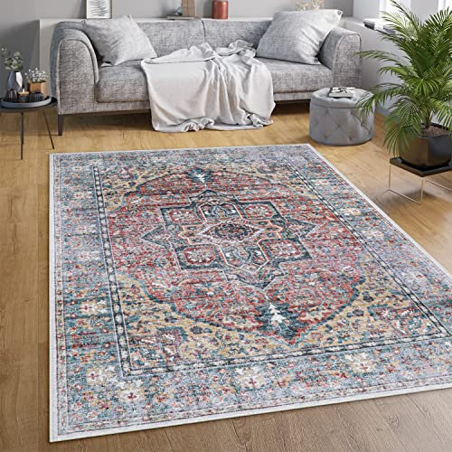 Paco Home Waschbarer Teppich Wohnzimmer Schlafzimmer Vintage Muster Flachgewebe Modern Orientalisch Ornament Pastell, Grösse:160x220 cm, Farbe:Bunt 2