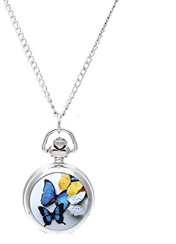 Ntcpefy Femme Medaillon Pendentif Montre de Poche Collier Cadran Papillon [Montre]