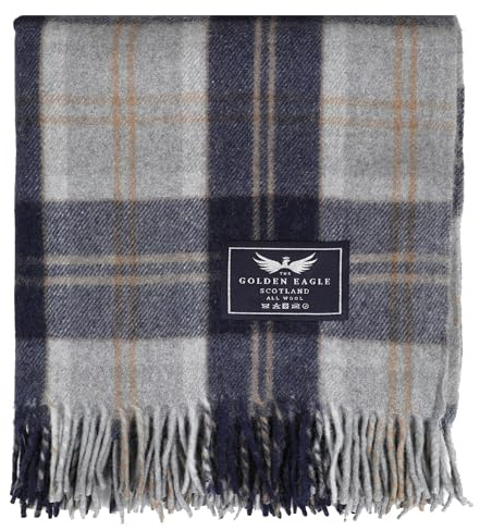 The Golden Eagle Scottish Tweed Wool Large Blanket Tartan Rug with Check Pattern for Warm Winter (Bannockbane Silver)