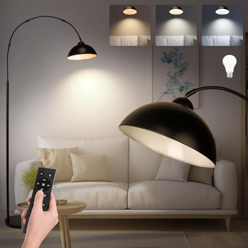 lianheng Bogen Stehlampe mit Fernbedienung, Schwarz Metall gebogene Stehlampe für Wohnzimmer mit stufenlos dimmbaren LED-Lampe