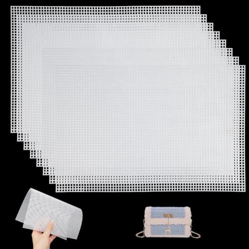 8 Feuilles de Canevas Plastique, 3mm Diamètre Du Trou Toile En Maille Plastique, 20 X 30Cm Toile Broderie, Toile Point de Croix pour Sac Bricolage Artisanat Broderie Point De Croix Coaster (Blanc)