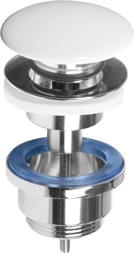 Cornat avloppsventil för tvättställ-1 1/4 tum AG-Ø 66 mm med push-op-up funktion popup-ventil/tvättställsavlopp/T317425, vit (glänsande)