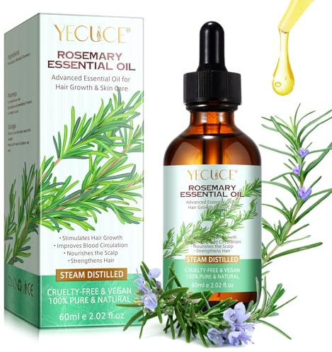 60ml Pure Rosemary Oil for Hair Growth - Nourish Scalp, Strengthen Hair - Silky Soft Hair - Aromatherapy & Diffuser - for Eye Lashes Eyebrow Skin Nails, Rosemary Essential Oil