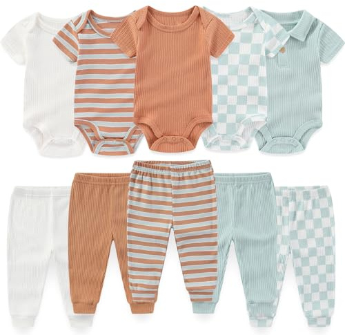 falianni Baby Boy Girl 10 Piece Combined Type Clothing Set Cotton Baby Bodysuits and Pants Set Home Outdoor Infant Clothes