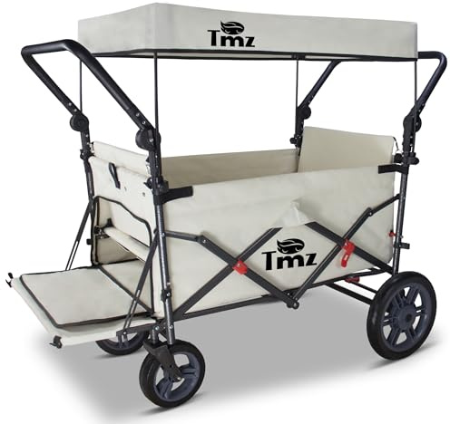 TMZ Carro plegable con techo, carro de mano, carro de transporte, plegable, neumáticos de poliuretano con alta elasticidad, hasta 120 kg (blanco)
