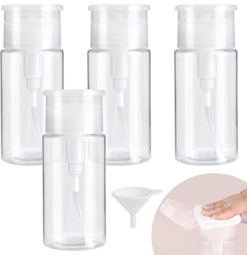 GHVACZS 4 stycken pumpflaskor, 100 ml pumpdispenser, transparent nagellacksborttagare, pumpflaska med 1 tratt, tom dispenser, pumpflaska för nagellacksborttagare, ansiktsvatten och alkohol