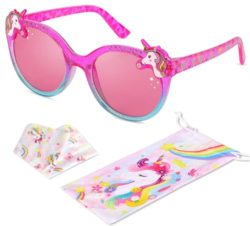 Beipegin Solglasögon för flickor enhörning hjärtform ultraviolett UV-skydd solglasögon med fodral mjuka glasögon för roliga festglas för flickor