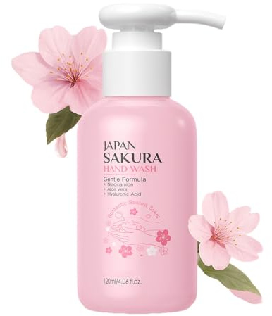 Savon moussant pour les mains aux fleurs de cerisier avec distributeur à pompe, liquide hydratant pour les mains, entièrement naturel, sans alcool, sans cruauté envers les animaux, nettoyage en