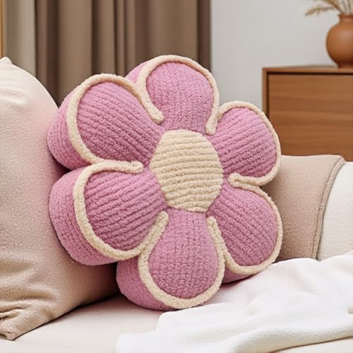 Aryan Pink Flower Throw Pillow, Floor Cushion Seat Cushions 16In Cute Decorative Pillows Daisy Cushion for Sofa Couch Chair Bed Teen Girls Room Bedroom Decor Aesthetic (Pink)