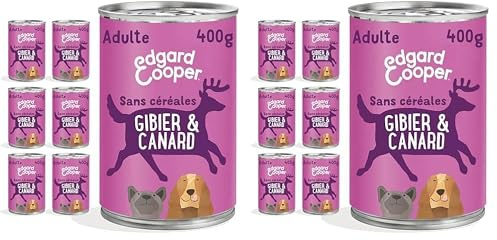 Edgard & Cooper Pâtée pour Chien en boite, Nourriture humide sans céréales, (Gibier & Canard 6x400g), Viande fraîche et proteiné, Hypoallergénique, Sans sucres ajoutés, Pate en sauce adulte (Lot de 2)