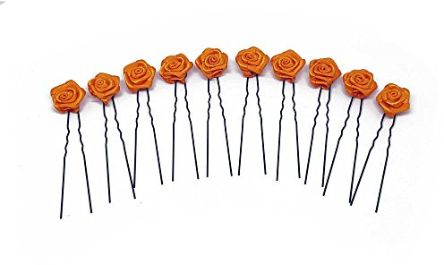 10 x Rosen auf Haarnadel - für flache Haarpartien - Brauthaarschmuck | S-F - Orange