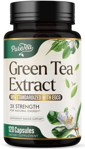 Green Tea Extract Capsules 1000mg - 98% Polyphenols & 45% EGCG for Heart Support with Antioxidants - 3X Absorption Green Tea Pills Supplement for Natural Energy, Gentle Caffeine - 120 Capsules