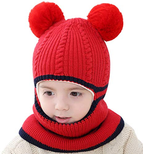 Cappello invernale 3 in 1 per bambini e ragazze, caldo, lavorato a maglia, con paraorecchie, scaldacollo, bocca, viso, fodera in pile, berretto per bambini per il freddo, da sci, neve