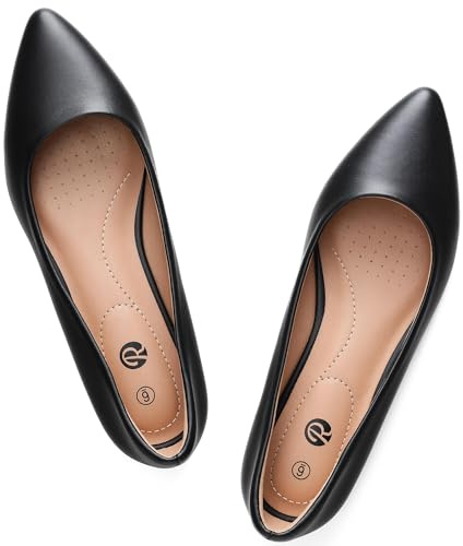 Rekayla Black Flats for Women Pointed Toe Ballet Flats Shoes for Women Comfortable Slip On Dress Shoes for Work Office Casual Daily Wear, PU Black Size 9