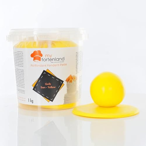 Zuckerteig | Rollfondant | Zuckermasse | Fondant 1-5kg | 26 Farben | Perfekt zum Modellieren von Figuren und Dekorationen | Halal & Koscher (Gelb 1 kg)
