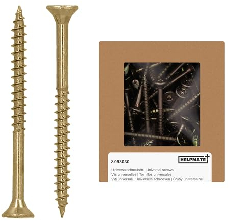 HELPMATE - Universalschrauben Senkkopf 4,0x50 gelb passiviert - 200 Stück Holzschrauben mit T-Antrieb und Teilgewinde - Spanplattenschrauben für Innenbereich und geschützten Außenbereich