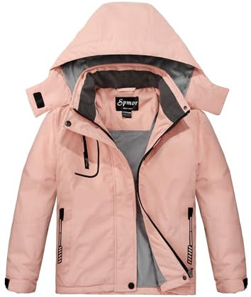 Spmor Mädchen Wasserdichte Skijacke Warmer Mantel Winddicht Winter Snowboardjacke, Pink, 14-16