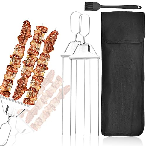 2 Stück 3-Wege-Grillspieße, Metallspieße für Kebabs, einfach zu bedienende Grillspieße, wiederverwendbarer Edelstahl-Grillspieß für Hühnchen, Gemüse, Würstchen
