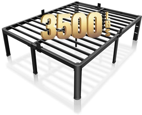 ROIL 18 Inch Queen Bed Frame with Rounded Corner and Headboard Hole Mattress Retainers 3500LBS Metal Heavy Duty Steel Slats No Box Spring Needed Platform Noise-Free Easy Assembly