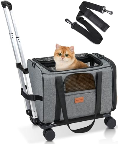 Morpilot Katzentragetasche mit Rädern, von Fluggesellschaften zugelassen, Haustier-Hundetrage mit Rädern für kleine Hunde, rollende Katzentrage für große Katzen, Welpen-Kinderwagen, abnehmbare und