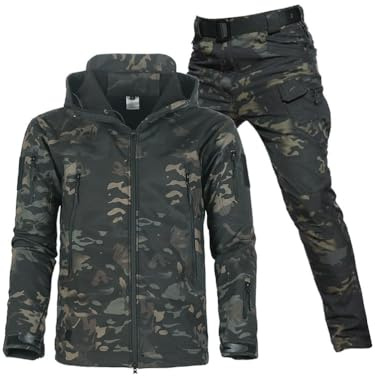 Oanviso Tuta Uomo 2 Pezzi Giacche Softshell Militare Pantaloni Trekking Tattico Impermeabile per Campeggio Caldo Cappotto Pesca Outdoor Giacca con Cappuccio Oversized B 1 L