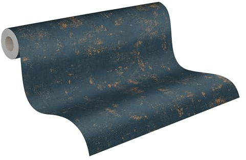 A.S. Création Jade 2 Vliestapete mit glänzendem Bastmuster 10,05 m x 0,53 m - Blau, Dunkelblau, Gold - einfarbige Strukturtapete im Metallic-Look Made in Germany - 395139