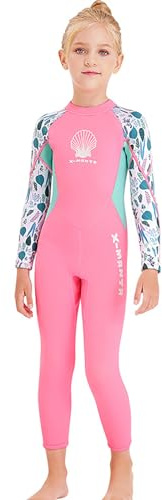 Niños Niñas Neopreno de 2,5 mm Traje de baño térmico de una Pieza Trajes de Neopreno de Manga Larga completos para niños pequeños Niño Junior Joven Natación Surf,Rosado,M