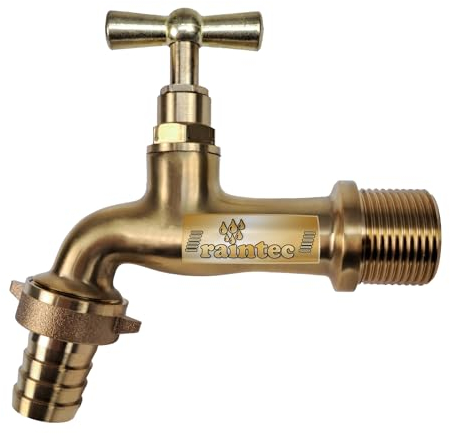 Auslaufhahn Messing Wasserhahn 3/4 Zoll poliert für Regentonne Regenfass, Messing, langes Gewinde, für jeden Regenspeicher, Wasserbehälter. Auslaufventil Kugelhahn