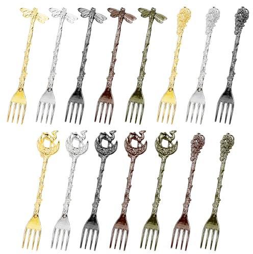 Chostky Kuchengabeln Satz von 15 Stück Dessertgabeln, Retro-Kuchengabel, Vintage geschnitzt Tee Gabel, Mini Obst Gabeln, Edelstahl Gebäck Gabeln für Dessert Kuchen Eiscreme Salat Haus Küche Restaurant