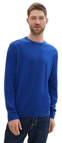 TOM TAILOR Herren Basic Crewneck Pullover aus Baumwolle, 36304 - Bright Royal Blue Melange, XXL