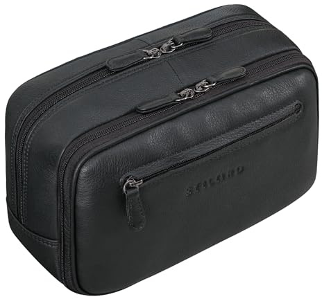 STILORD 'Voyager' Vintage Leder Kulturtasche Herren Damen Groß Waschtasche Kulturbeutel Echtleder Kosmetiktasche für Reisen Make-up Kosmetik mit Handschlaufe, Farbe:schwarz