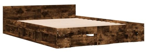 vidaXL Bettgestell, Bett mit Schubladen für Schlafzimmer, Bettrahmen mit Lattenrost, Schlafzimmerbett Doppelbett, Räuchereiche 140x200cm Holzwerkstoff