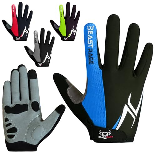 BEAST RAGE Guantes de Ciclismo de Medio Dedo para Hombres y Mujeres, Acolchados de Gel, Antideslizantes, absorción de Golpes, Guantes de Gimnasio, Guantes de Bicicleta de montaña (Black & Blue, S)