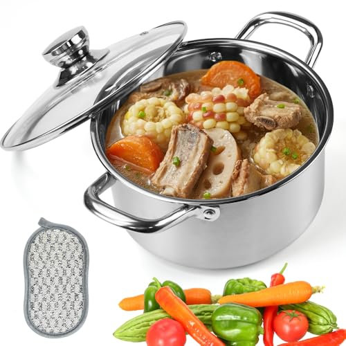 HEKOBAG Pentola in Acciaio Inossidabile 3.5L Pentola per Zuppa in Acciaio Inox Pentola per Pasta Pentola Universale con Coperchio con Manici Diametro 22 cm, per Piano Cottura a Induzione e Stufa a Gas