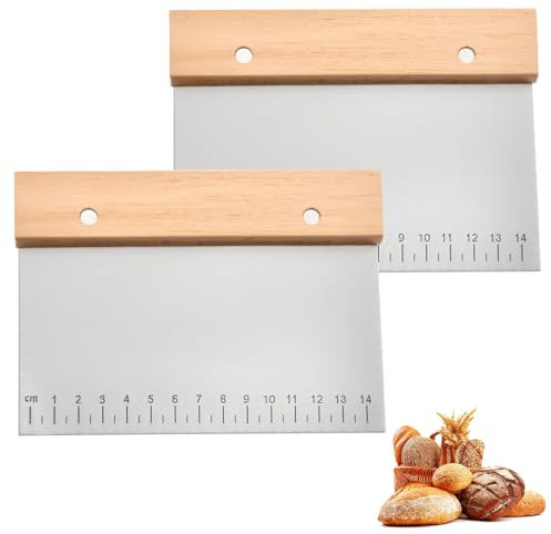Dewocke Set 2 Pezzi di Tagliapasta e Raschietto per Pasta in Acciaio Inossidabile, Manico in Legno, per Uso Alimentare, Spatola Multifunzione da 15 CM, per Lavorare Impasti e Tagliare Pane, Pizza