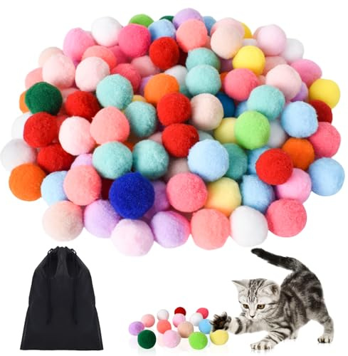 100 stycken filtbollar för katter, bollar med pompoms för kattungar, interaktiv kattleksak, plyschbollsleksak, lindrar depression, katter och husdjur inomhus