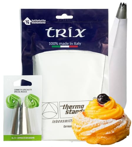 Sicignano | Sac à Poche Tasca da Pasticciere in Cotone con Beccuccio F5 per Decorazioni Torte Pasticceria Zeppole di San Giuseppe - Sacca per Crema Dolci, Borsa per Decorazione (1, 46 cm)