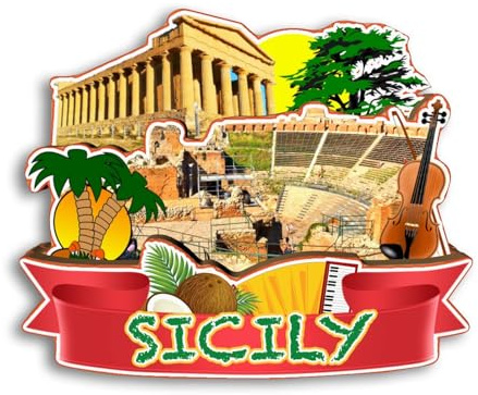 Quwsne Calamita per frigorifero Sicilia Italia magnete da frigorifero souvenir di viaggio città regali turistici 3D classici punti di riferimento artigianali fatti a mano decorazione domestica -3642