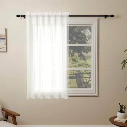 Pacok White Voile Curtains, 54 Drop Net Curtain for Windows, Rod Pocket Sheer Curtain Panel Voile Curtains for Living Room Kitcken Bedroom W56xL54 Inch(White, 142 x 137cm)