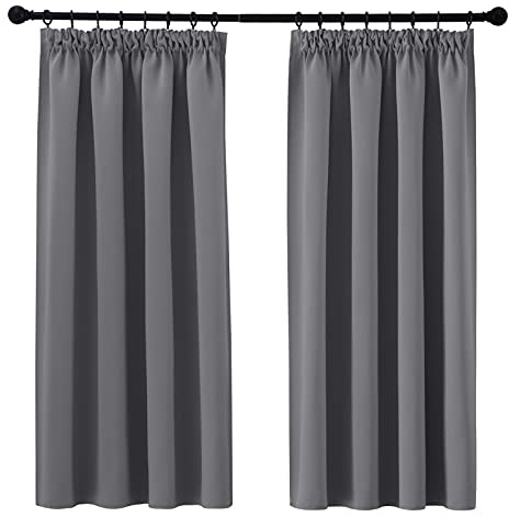 PONY DANCE Blackout Pencil Pleat Curtains, Grey, W42 x L54 Inch, 2 Panels | Thermal Insulated Curtains with Noise Reducing & Privacy, Luxury Soft Window Treatment for Bedroom, Living Room & Kitchen